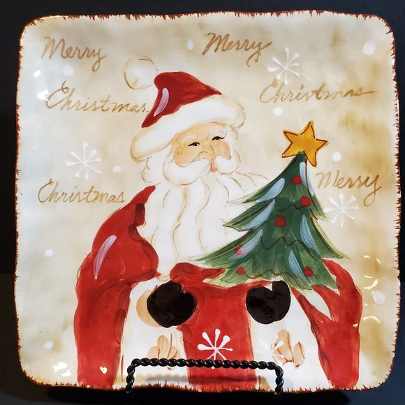 Maxcera Woodland Santa Salad Plate Santa Claus Christmas Tree Dessert Plate - Picture 1 of 3